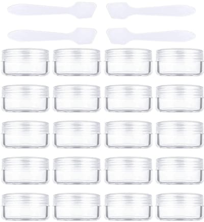 20 stuks lege cosmetische potjes van transparante kunststof, voor reizen, make-up, crème, doe-het-zelf, containers met mini-spatel (10 g/10 ml)