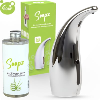 Soopz Automatische Zeepdispenser – Zilver – Silver Shine Classic – Zeeppompje met Bewegingssensor – Met Aloë Vera Zeep