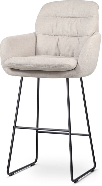 Nolon Nino-Mia Barkruk Beige - met Armleuning - Zwart Onderstel - 75 cm - Barkruk met Rugleuning