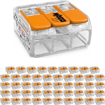 GELLDG 50 Stuks Aansluitklemmen - Sets Kabelverbinders - Tot 4 mm² - Snelle en Stevige Aansluiting met Sterke Veerklem - Geschikt voor Alle Soorten Leiders - Kunststof - Compacte Hevelaansluitingen