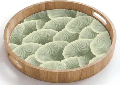 Dienblad rond 40x40 cm - Schootdienblad hout - Waaier - Blad - Groen - Borrelplank rechthoek - Plateau houten dienbladen