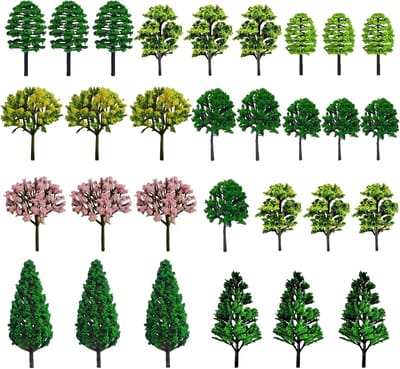 30 Stuks Miniatuur Bomen en Str shrubs voor Landschapsmodelbouw, Trein en Spoorweg Decoratie (3-7 cm)