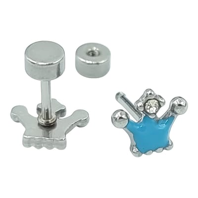 Kinderoorbellen meisje - Blauwe prinsessenkroontjes met cubic zirconia - Hypoallergeen staal & emaille - 7 x 7 mm