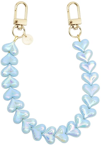 xoxo Wildhearts telefoonkoord - Funky Hearts Charm Cord (Blue Metallic) - Geschikt voor iPhone - Geschikt voor Samsung - Universeel Phone Cord - Telefoonketting - Bedeltje voor telefoon - Telefoonhanger - Ketting met hartjes - Blauw