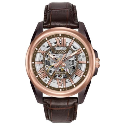 Bulova Automatische Herenovereenkomst Bruine Horloge 98A165