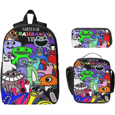 3 Stuks Garten Of Banban Grappige Spellen Rugzak Set voor Kinderen Etui Sets Schooltas Sets met Lunchbox Voor School Leerlingen Daypack black