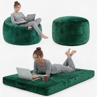 Fluweel Zitzak 2-in-1 - Beanbag Bed en Lounger - Fluweel Zacht - Afneembare Wasbare Hoes - Gamer Vloerbank voor Woonkamer, Slaapkamer - Groen