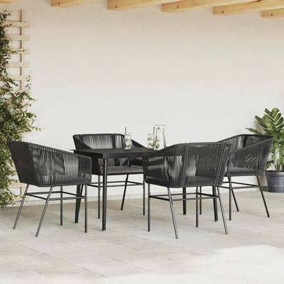 vidaXL - 5-delige - Tuinset - met - kussens - poly - rattan - glas - zwart