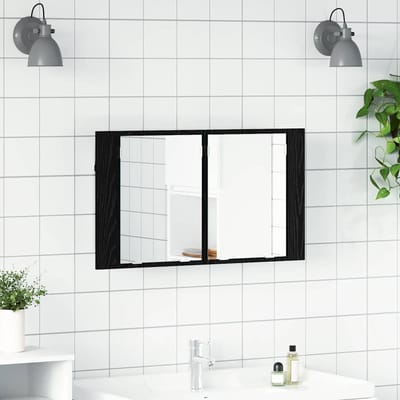 vidaXL - Badkamerspiegelkast - Zwart - Eiken - 80 - x - 12 - x - 45 - cm - Bewerkt - hout
