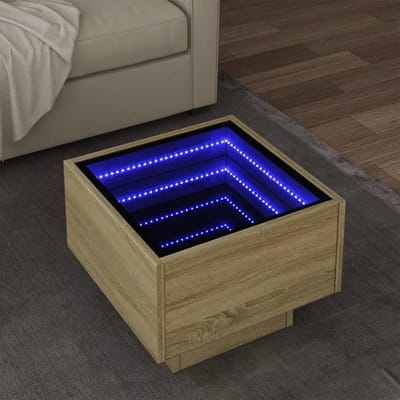 vidaXL - Bijzettafel - met - LED - 40x40x30 - cm - bewerkt - hout - sonoma - eikenkleur