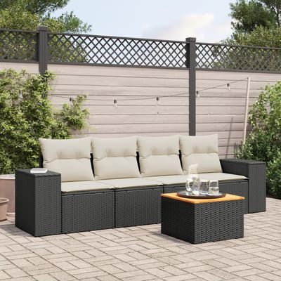 vidaXL - 5-delige - Loungeset - met - kussens - poly - rattan - zwart