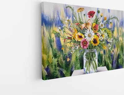 Saammp Canvas Schilderij - boeket - Kleurrijke Bloemen - 30x20 - Foto op canvas - Wanddecoratie - Muurdecoratie Woonkamer - Kantoor Decoratie