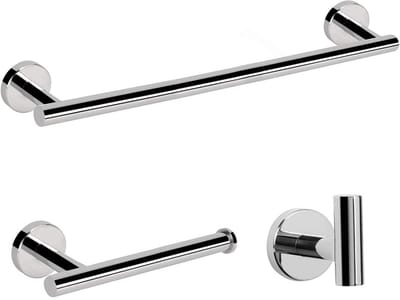 Dailygoods- Handdoekenrek Set 3 Stuks - Roestvrij Stalen Handdoekrails - Toiletpapierhouder - Handdoekhaak - Wandmontage - Ideaal voor Kleine Badkamers - Badkameraccessoires