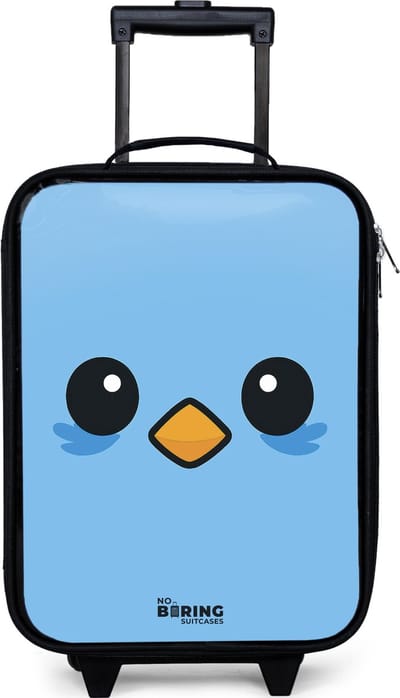 NoBoringSuitcases.com® - Kinderkoffer jongen - Kindertrolley meisje - Kawai - Vogel - Blauw - Koffer kind lichtgewicht - Reiskoffer trolley voor kinderen - Koffertje met lichtgevende wieltjes - Rolkoffer zwart
