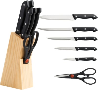 Messenblok - Messenblokken met Messen - 6 Delig - Met Blok, Messenslijper En Schaar - Hout - Messenhouder