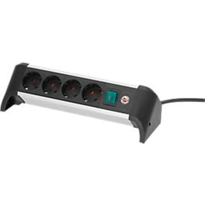 Brennenstuhl Alu-Office-Line 4-voudige contactdoosstrook, 1,8 m kabel, 4 contactdozen met randaarde, 45° opstelling, L 300 x B 90 x D 110 mm, aluminiumkleur/zwart