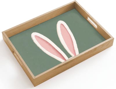 Dienblad hout 40x30 cm - Schootdienblad - Hazen - Oren - Roze - Borrelplank rechthoek - Plateau dienbladen