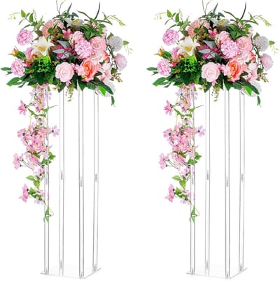 2x Hoge Rechthoekige Vazen 80cm - Acryl Bloemenstandaard voor Bruiloft Decoratie & Feest Tafelstukken