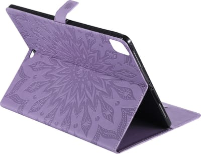 Peachy Lederen geschikt voor iPad Pro 12.9-inch (2018 2020 2021 2022) Case Hoes Zonnebloem Bedrukking Wallet Portemonnee - Paars
