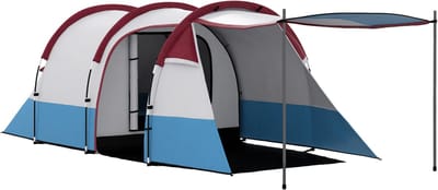 Wishdor Tunneltent 420x200x150 cm - Kampeertent voor 2 tot 3 Personen met Leefruimte en Voortent - Waterkolom 2000mm - Rood Blauw