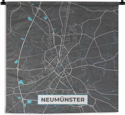 Wandkleed - Wanddoek - Duitsland – Blauw – Neumünster – Stadskaart – Kaart – Plattegrond - 180x180 cm - Wandtapijt