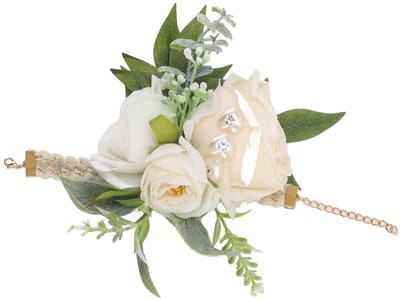 Dailygoods- Polscorsage Elegante Witte Rozen - Corsages Bruiloft - Corsages Huwelijk - Decoratieve Bloem - ABS Materiaal - 18x10x5cm - Corsage