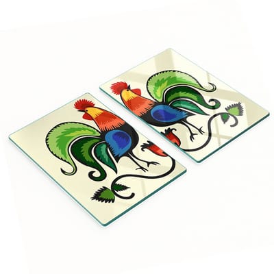 Multifunctionele decoratieve glazen snijplanken voor de keuken met hanenpatroon, 2x40x52 cm