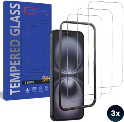 Screenprotector geschikt voor iPhone 16 Plus - 3 Stuks - Gehard Beschermglas - Inclusief Easy Fix Montageframe - Volledige Dekking - Eenvoudige montage