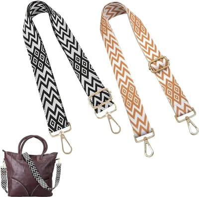 Verstelbare schouderband voor handtas en schoudertas - Ethnisch design - Comfortabel en breed 138x3.8 cm - Zwart en wit - Ideaal voor crossbody gebruik