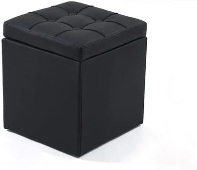 Opbergkubus - Voetenbankje Poef - Extra Zitplaats - Verborgen Opbergruimte - 30x30x35 cm - Zwart