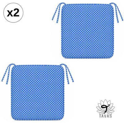 Tavas Stoelkussen - Blauw - 40x40 cm - 2 Stuks - Wit Gestipt Zitkussen voor Eetkamer en Tuinstoelen