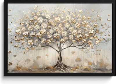 Poster in lijst - Fotolijst 60x40 cm - Posters - Boom - Beige - Goud - Verflook - Grijs - Posterlijst zwart - Decoratie - Wanddecoratie woonkamer - Muurdecoratie slaapkamer