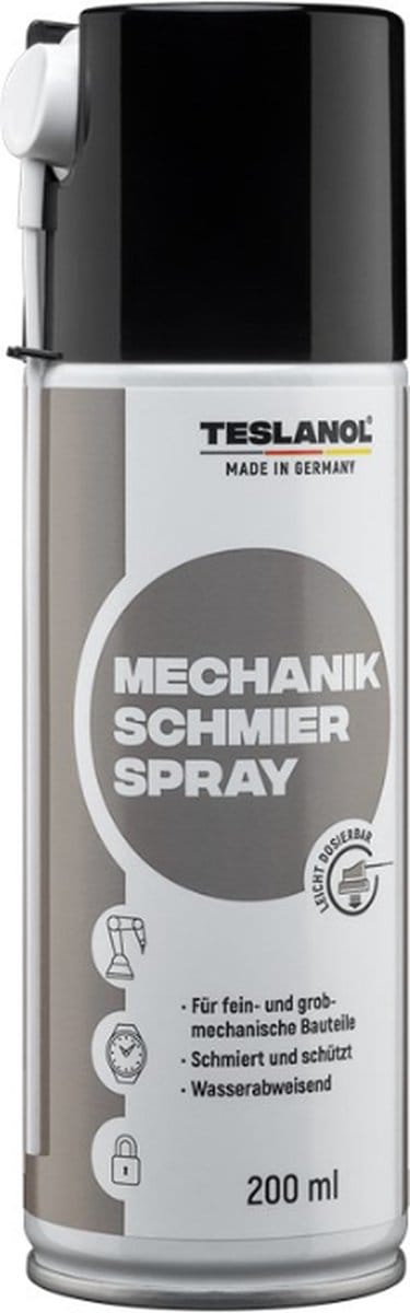 Teslanol Mechanische smeerolie - Smeerspray 200 ml - Smeermiddel voor gereedschap en machines - Spuitbus met spuitdop - Wit