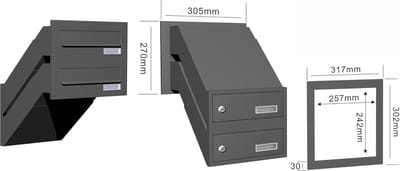 Brievenbus voor inbouw - Dubbele brievenbus - Post ontvangen - Verstelbare diepte - 25-42 cm - Antracietgrijs