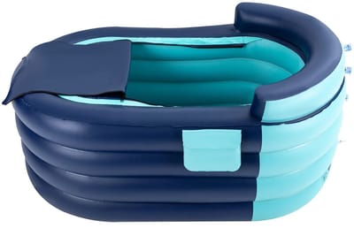 Joorly Opblaasbaar Bad - Inklapbaar Bad - Opblaasbare Badkuip - Volwassenen Bad - Met Luchtpomp - Spabad - Opblaasbaar Ligbad - 84x140x74cm - Blauw