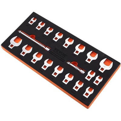 Kroonsleutel Set, 3/8  Aandrijving 20-Delige Kroonsleutel Set met 2 Verlengstukken en EVA Gereedschap Organizer, SAE 3/8 -7/8  en Metrisch 10-22 mm, 40CR