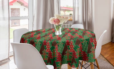 ABAKUHAUS Kerstronde Tafelkleed, Cirkelvormige tafellaken Hoes voor de keukendecoratie in de eetkamer, 150 cm, Donker Koraal Donkergroen