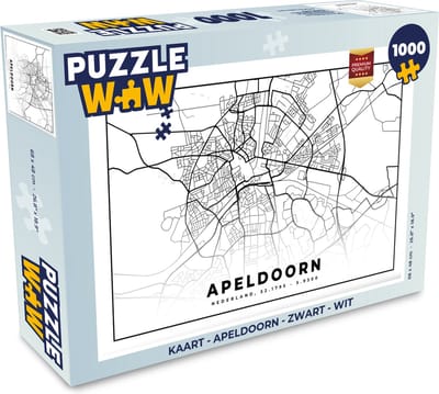 Puzzel Kaart - Apeldoorn - Zwart - Wit - Legpuzzel - Puzzel 1000 stukjes volwassenen
