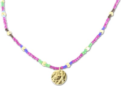 CO88 Collection 8CN-26316 Stalen Ketting met Kralen - Dames - Goudkleurig - 3 mm - Paars Mix - 2,5 mm - Rondje - 13 mm - Lengte 40 + 5 cm - Multi