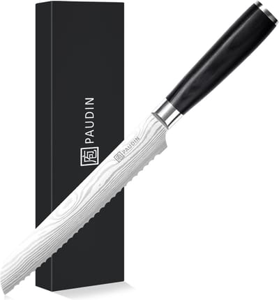 PAUDIN KW2 Broodmes - Gekarteld Koksmes - 20 cm mes - Japans mes - Damascus Patroon
