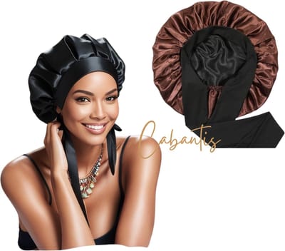 Cabantis® Luxe Satin Bonnet – Voor Krullen & Stijl Haar | Dubbelzijdig, Comfort Fit & Anti-Pluis - Bruin & Zwart