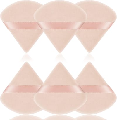 6 stuks driehoekige make-up-poederkwasten, gezichtssponzen, poederpads, wasbaar, herbruikbare make-up-spons, nat en droog make-up-gereedschap voor los poeder of foundation, rouge (huidskleur)