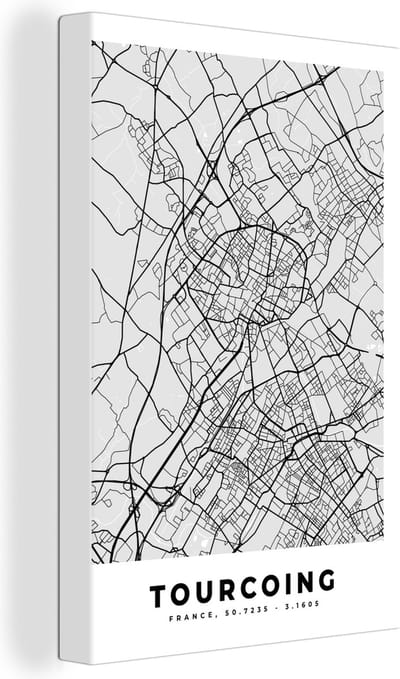 Canvas Schilderij Plattegrond - Kaart - Stadskaart - Frankrijk - Tourcoing - 20x30 cm - Wanddecoratie