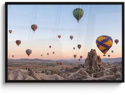 Poster in lijst - Fotolijst 120x80 cm - Posters - Luchtballonnen - Rotsen - Zonsopgang - Posterlijst zwart - Decoratie - Wanddecoratie woonkamer - Muurdecoratie slaapkamer