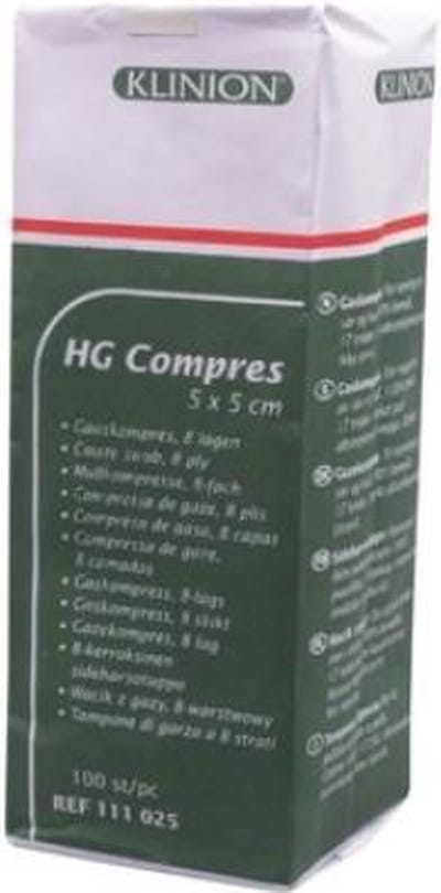 Klinion gaaskompres HG 8-laags 5x5cm (100 stuks) Klinion