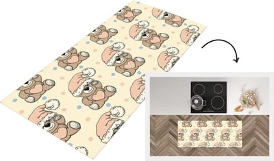 Keukenloper - Loper keuken - Knuffelbeer - Slaapmuts - Kinderen - Pastel - 120x50 cm - Keukenloper vinyl