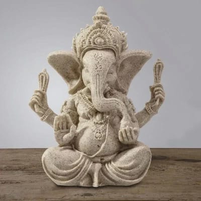 Handgemaakte Zandsteen Ganesha Boeddha Olifant Beeld Sculptuur Figuur voor Huisdecoratie Woonkamer white