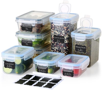 Dailygoods- Luchtdichte Containers Set van 8 - Voedselopslag - Kunststof - BPA-vrij - Transparant - Inclusief Etiketten en Markeringspen