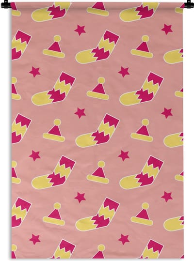 Wandkleed - Wanddoek - Sokken - Patronen - Kerst - 60x90 cm - Wandtapijt