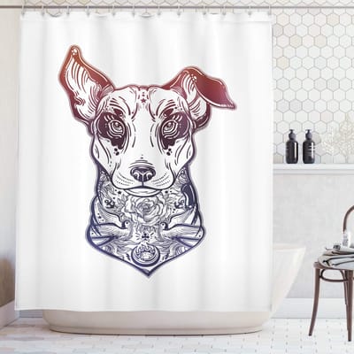 ABAKUHAUS Douchegordijn – Bullterrier-tatoeage – Indigo/Wit – 175x180